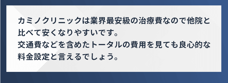 カミノクリニックは業界最安級の治療費なので他院と比べて安くなりやすいです。